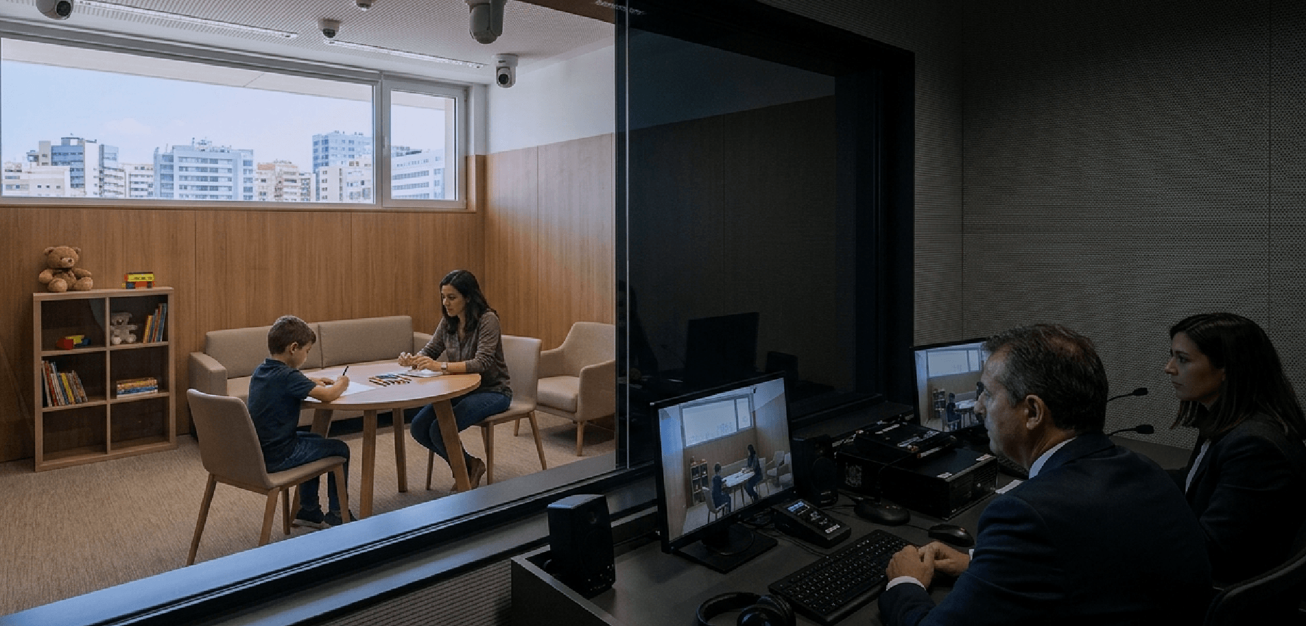 Sala de entrevista con espejo unidireccional